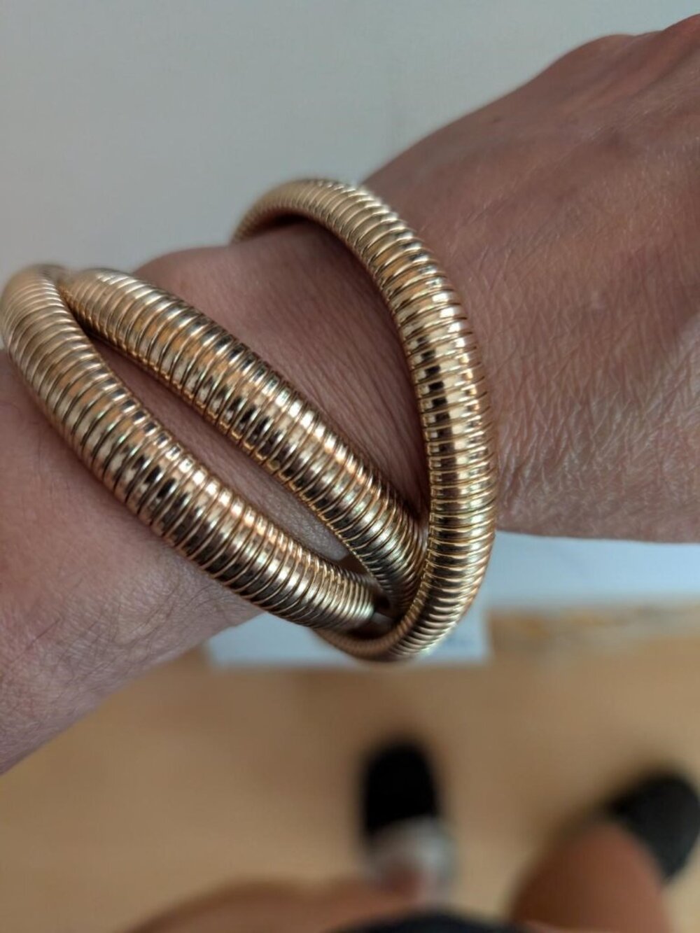 New Vintage Gold Tone Time True Triple Layer Wrap Spring Snake bracelet